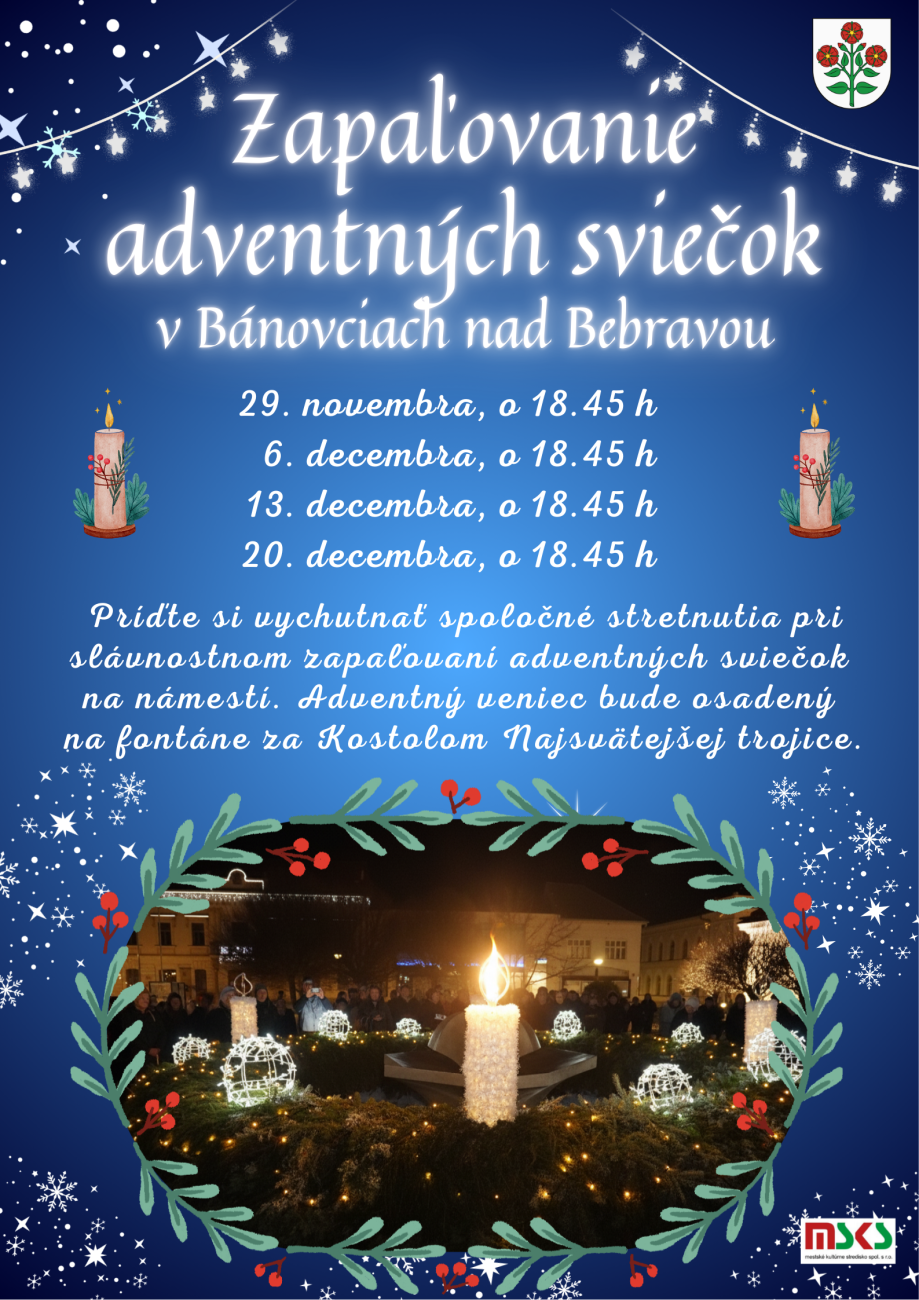Zapaľovanie adventných sviečok v Bánovciach nad Bebravou