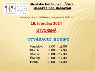 Knižnica otvorená od 19.2.2024